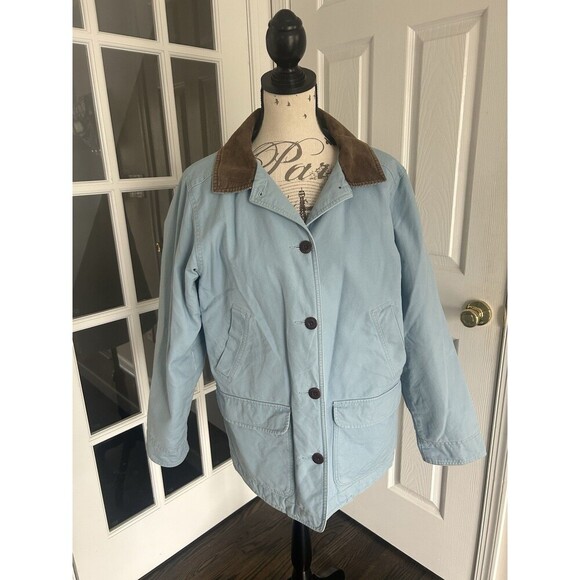 Vintage LL Bean Baby Blue Quilted Lined Barn Chore Coat Canvas Field Jacket M - Picture 7 of 11